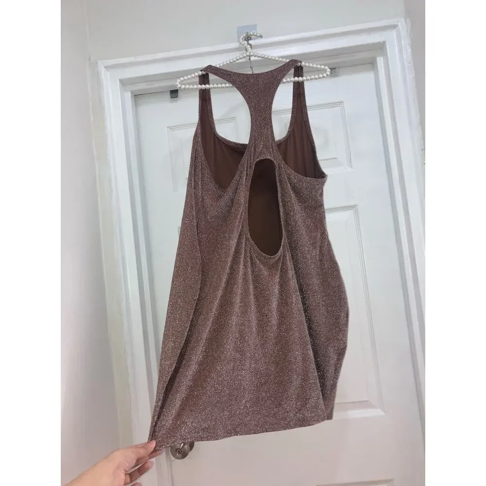 SKIMS Size 4X Glitter Swim Cover up Beach Pool Metallic Dress Jasper Brown New